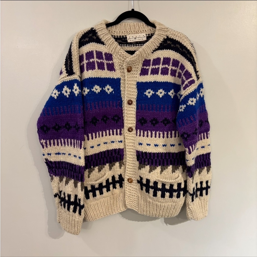 Vintage Nuevo Americana wool knit cardigan button front - Picture 3 of 13